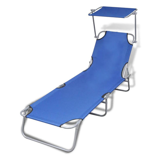 vidaXL Folding Sun Lounger with Canopy Steel and Fabric Blue, 41196