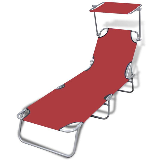 vidaXL Folding Sun Lounger with Canopy Steel and Fabric Red, 41198