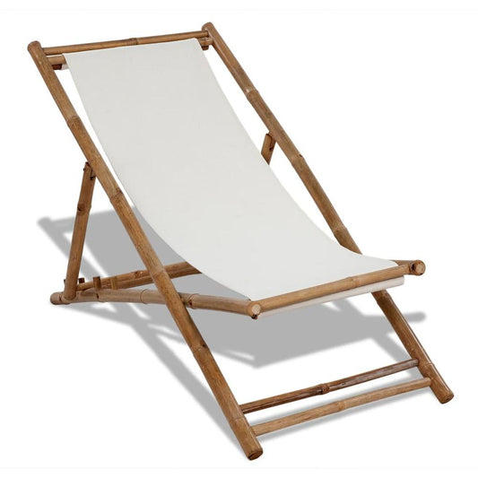 vidaXL Outdoor Deck Chair Bamboo and Canvas, 41491