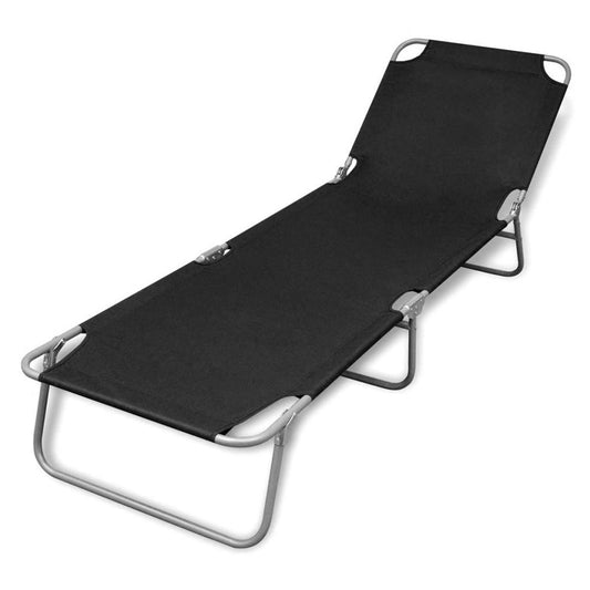 vidaXL Folding Sun Lounger Powder-coated Steel Black, 41478