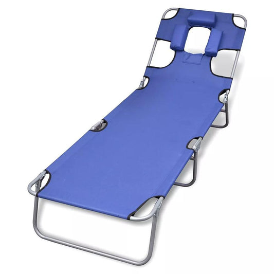 vidaXL Folding Sun Lounger with Head Cushion Powder-coated Steel Blue, 41481