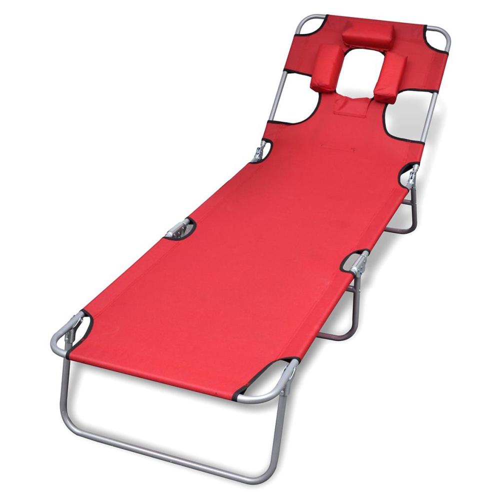 vidaXL Folding Sun Lounger with Head Cushion Powder-coated Steel Red, 41483