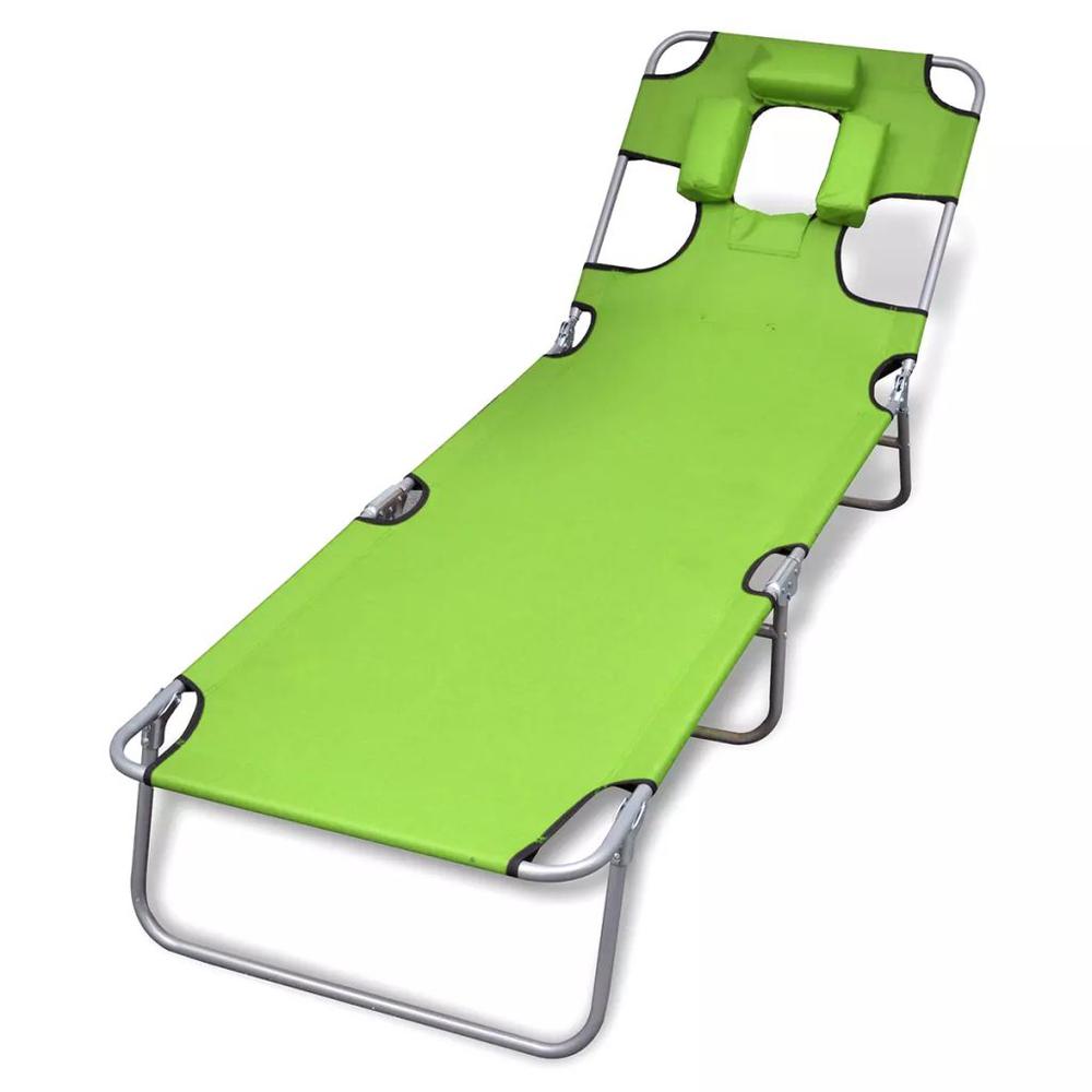 vidaXL Folding Sun Lounger with Head Cushion Powder-coated Steel Green, 41484