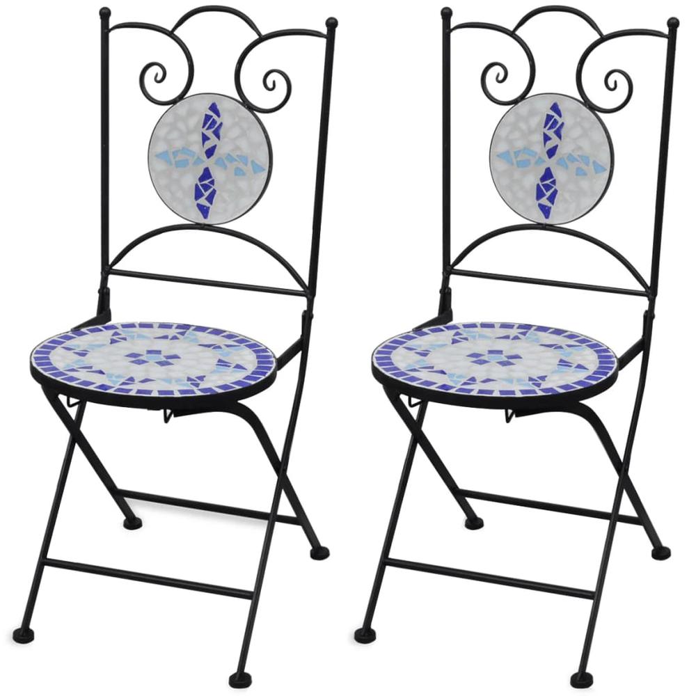 vidaXL Folding Bistro Chairs 2 pcs Ceramic Blue and White, 41531