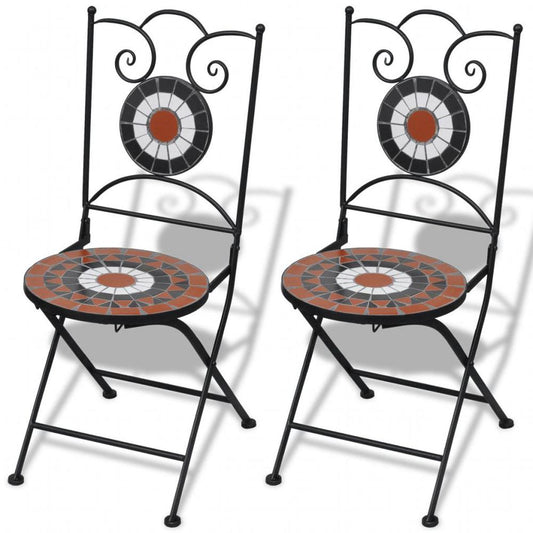 vidaXL Folding Bistro Chairs 2 pcs Ceramic Terracotta and White, 41535