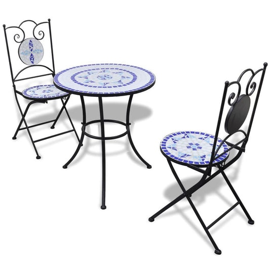 vidaXL 3 Piece Bistro Set Ceramic Tile Blue and White, 271771