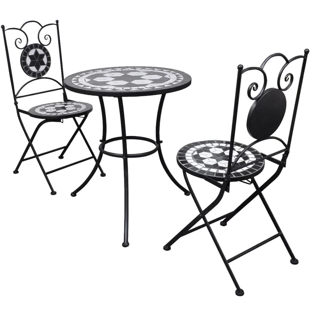 vidaXL 3 Piece Bistro Set Ceramic Tile Black and White, 271772