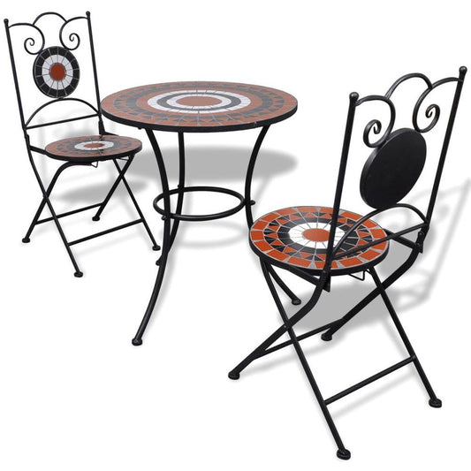 vidaXL 3 Piece Bistro Set Ceramic Tile Terracotta and White, 271773