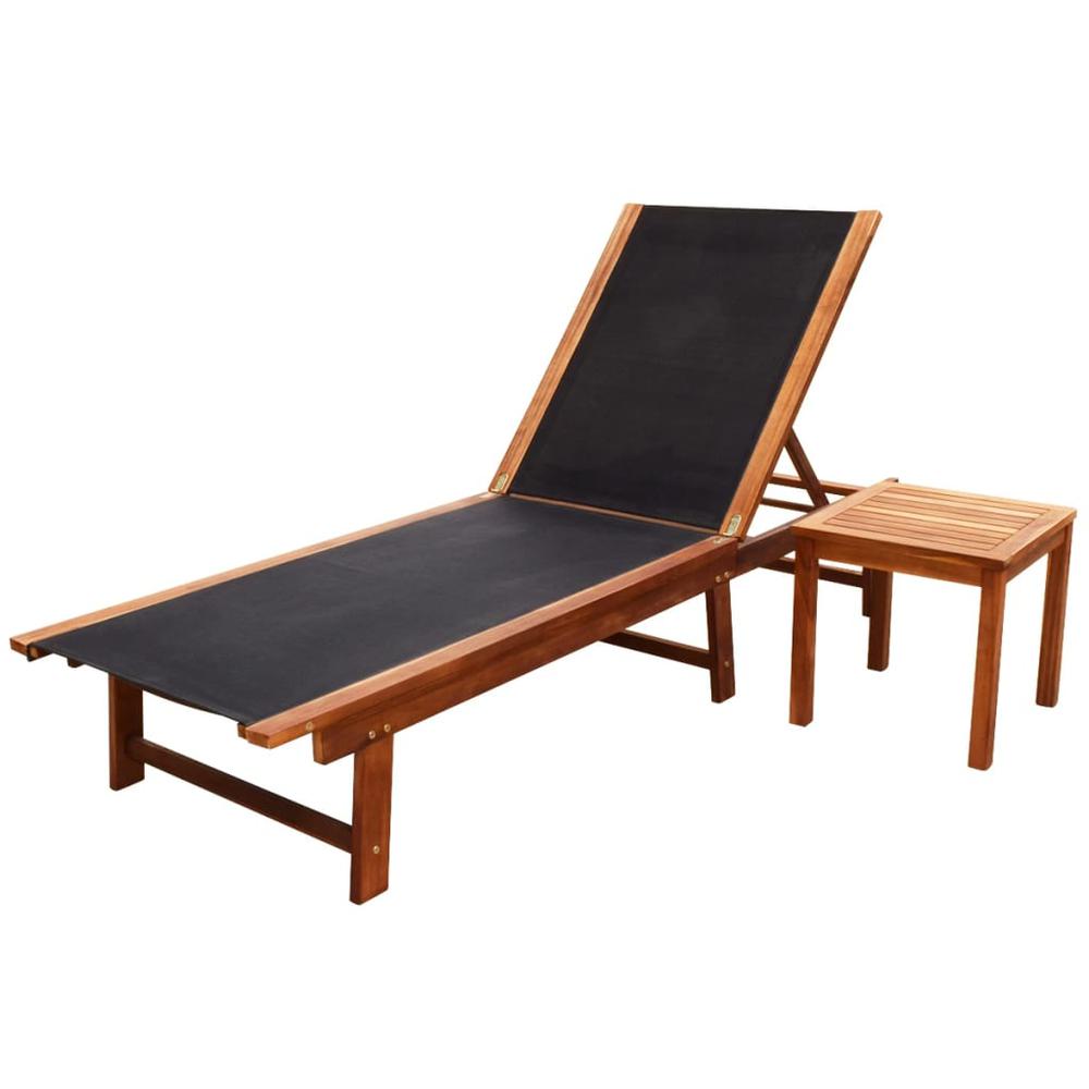 vidaXL Sun Lounger with Table Solid Acacia Wood and Textilene, 41746