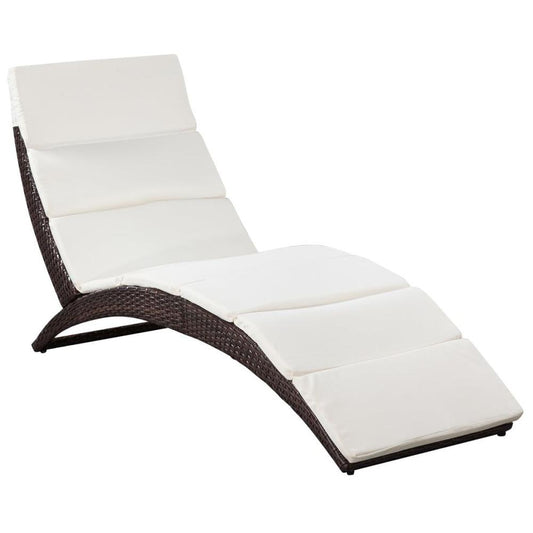 vidaXL Folding Sun Lounger with Cushion Poly Rattan Brown, 41808