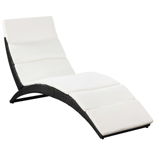 vidaXL Folding Sun Lounger with Cushion Poly Rattan Black, 41809