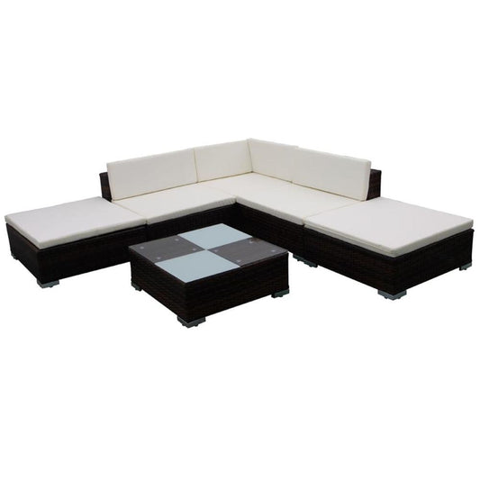 vidaXL 6 Piece Garden Lounge Set with Cushions Poly Rattan Brown