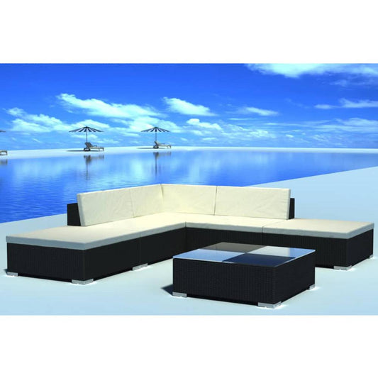 vidaXL 6 Piece Garden Lounge Set with Cushions Poly Rattan Black, 42086