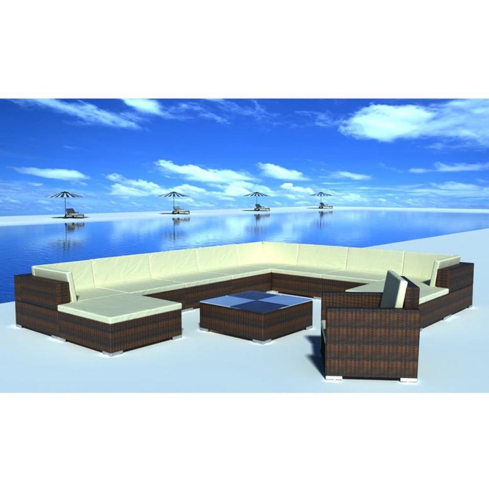 vidaXL 12 Piece Garden Lounge Set with Cushions Poly Rattan Brown, 42091