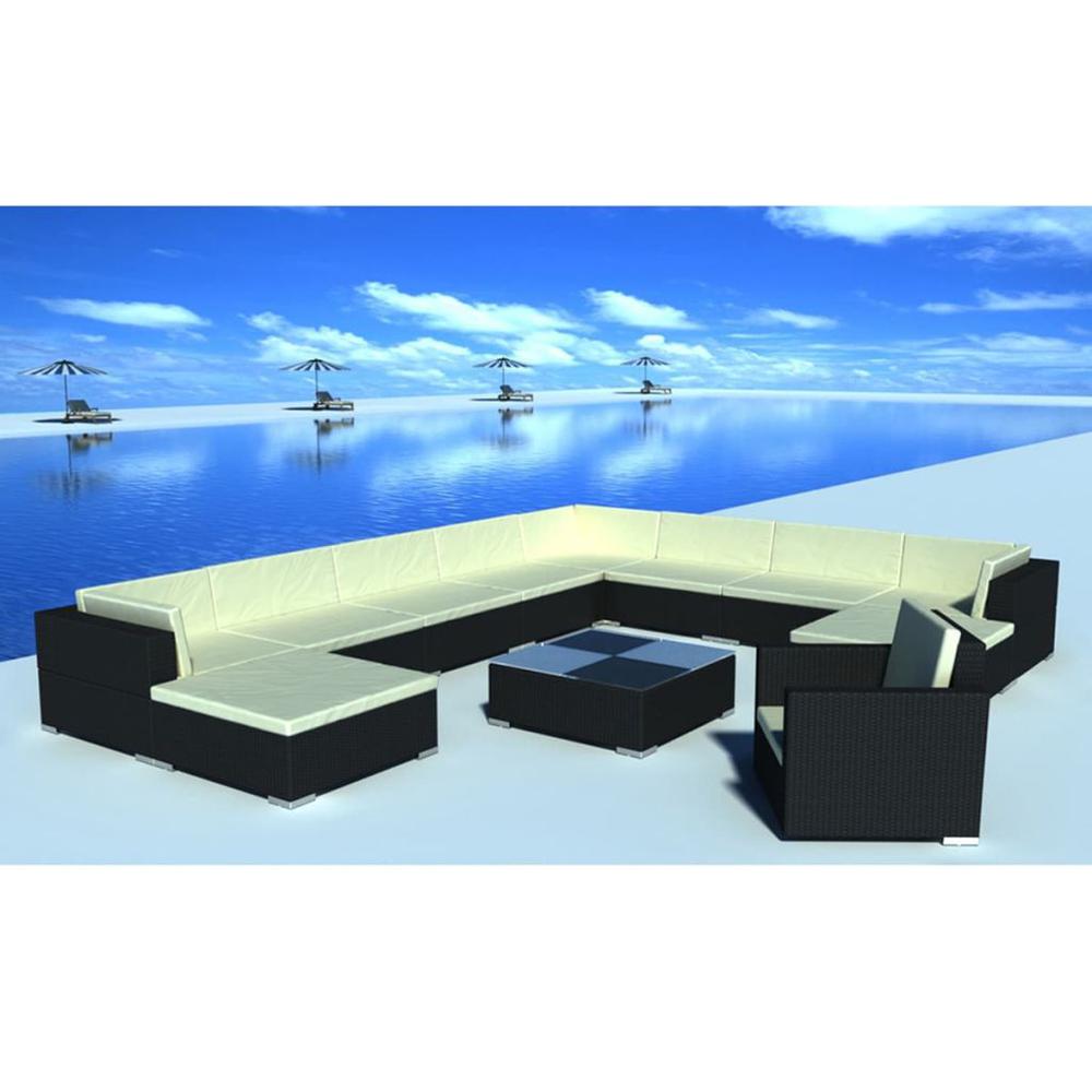 vidaXL 12 Piece Garden Lounge Set with Cushions Poly Rattan Black, 42092