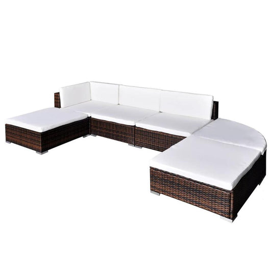 vidaXL 6 Piece Garden Lounge Set with Cushions Poly Rattan Brown, 42097