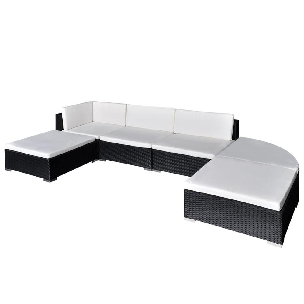 vidaXL 6 Piece Garden Lounge Set with Cushions Poly Rattan Black, 42098