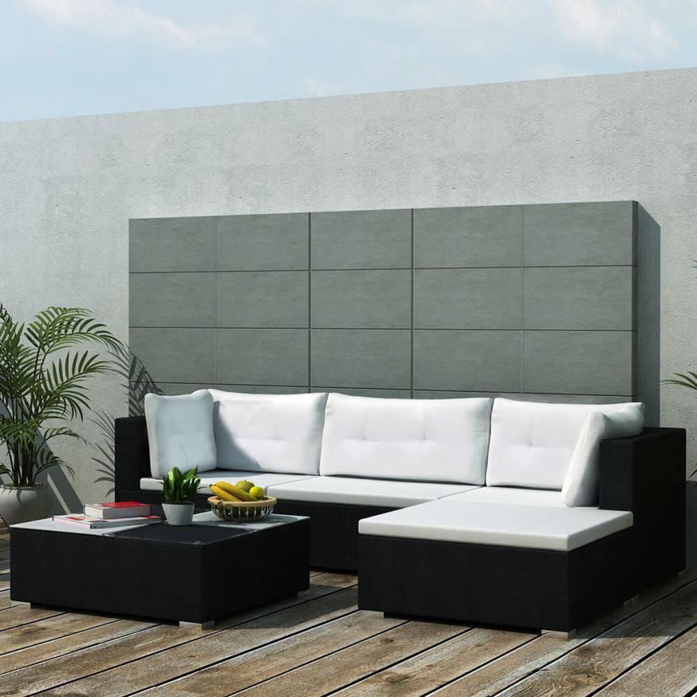 vidaXL 5 Piece Garden Lounge Set with Cushions Poly Rattan Black, 42100