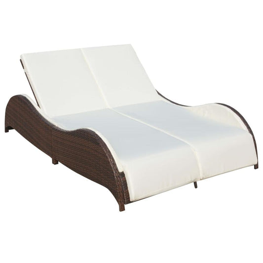 vidaXL Double Sun Lounger with Cushion Poly Rattan Brown, 41976