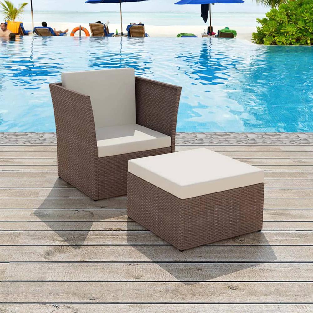 vidaXL Garden Chair with Stool Poly Rattan Brown, 41980