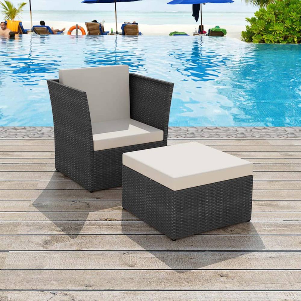 vidaXL Garden Chair with Stool Poly Rattan Black, 41981