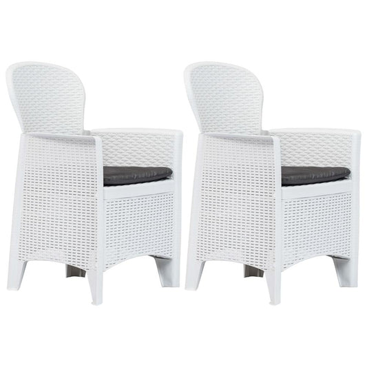 vidaXL Garden Chairs 2 pcs with Cushion White Plastic Rattan Look, 45598