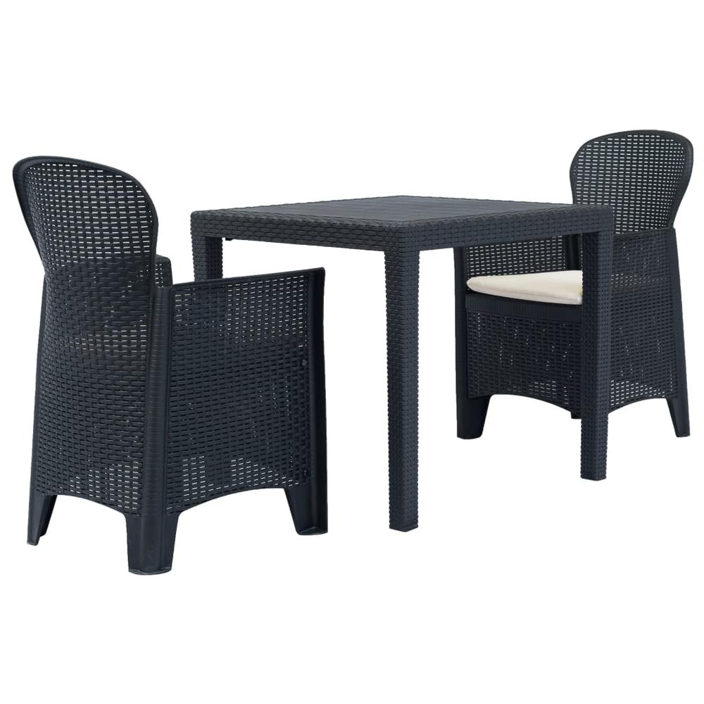 vidaXL 3 Piece Bistro Set Plastic Anthracite Rattan Look, 276113