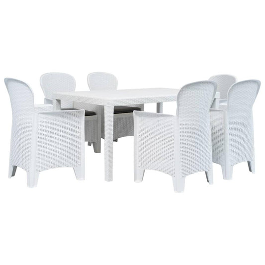 vidaXL 7 Piece Outdoor Dining Set Plastic White Rattan Look, 276125