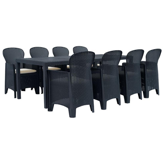 vidaXL 9 Piece Outdoor Dining Set Plastic Anthracite Rattan Look, 276137