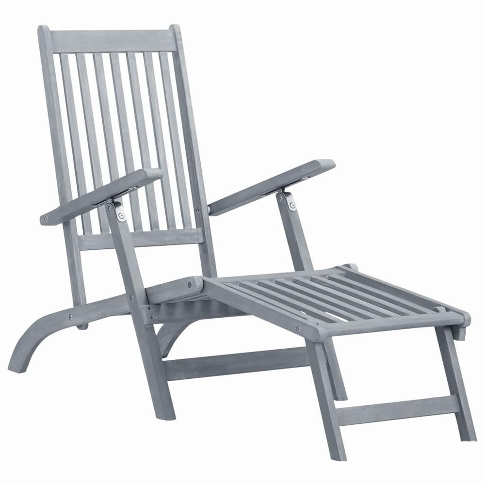 vidaXL Outdoor Deck Chair with Footrest Grey Wash Solid Acacia Wood, 45957