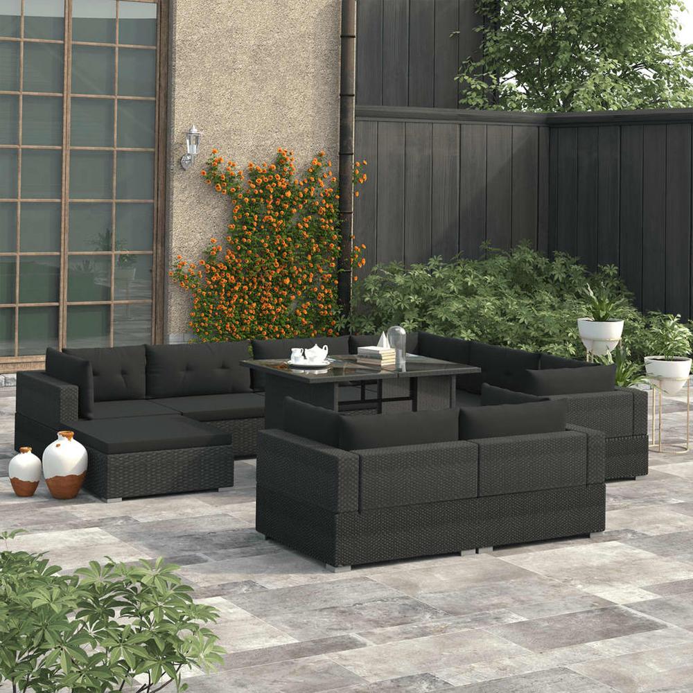 vidaXL 10 Piece Garden Lounge Set with Cushions Poly Rattan Black, 46756