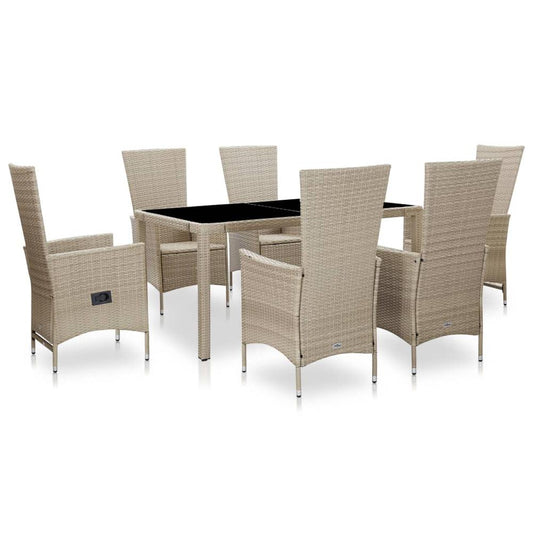 vidaXL 7 Piece Outdoor Dining Set with Cushions Poly Rattan Beige, 46040