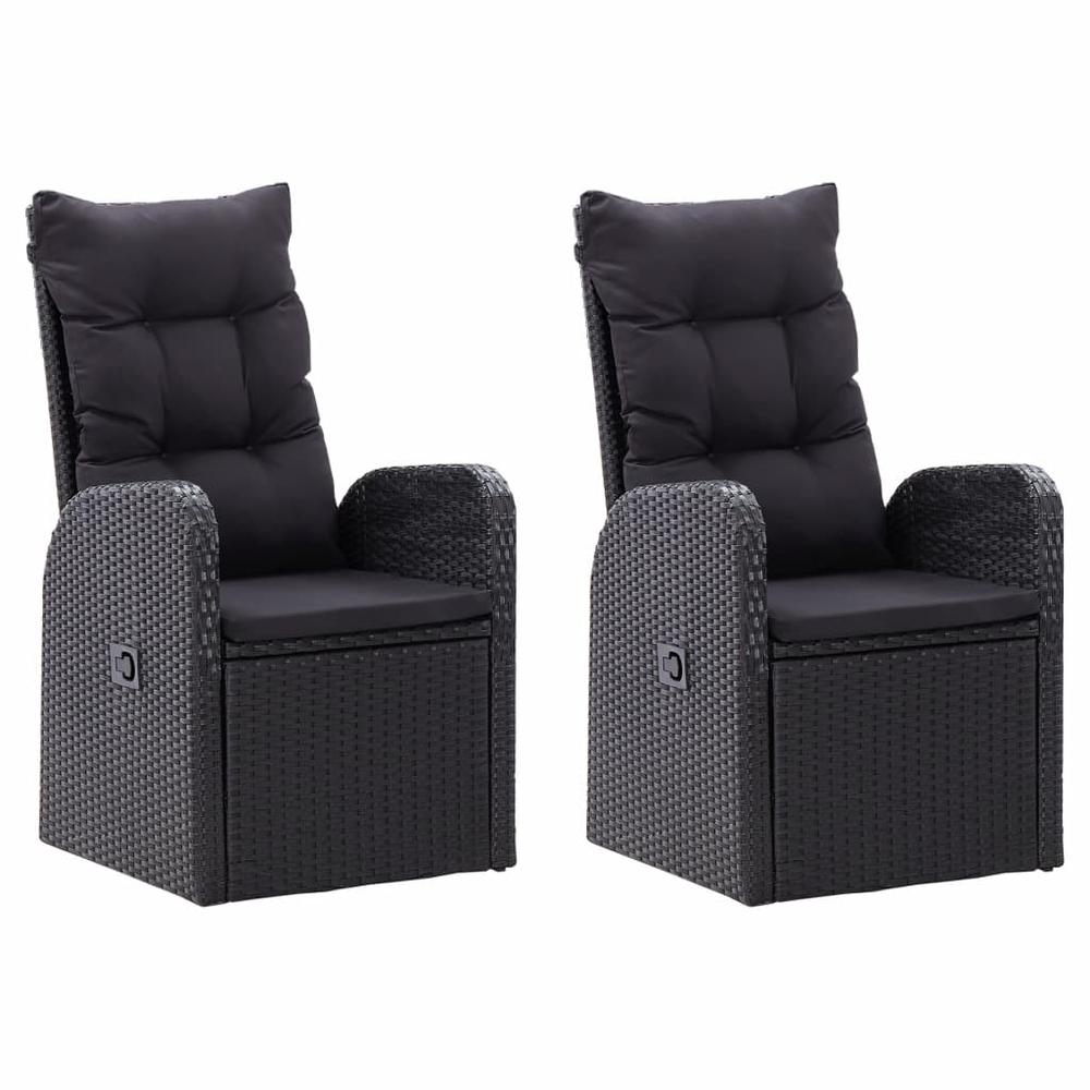 vidaXL Reclining Garden Chairs 2 pcs with Cushions Poly Rattan Black, 46065