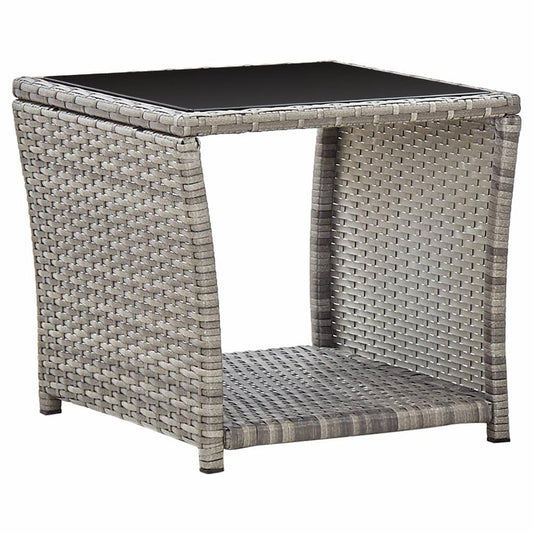 vidaXL Coffee Table Gray 17.7"x17.7"x15.7" Poly Rattan and Glass, 46068