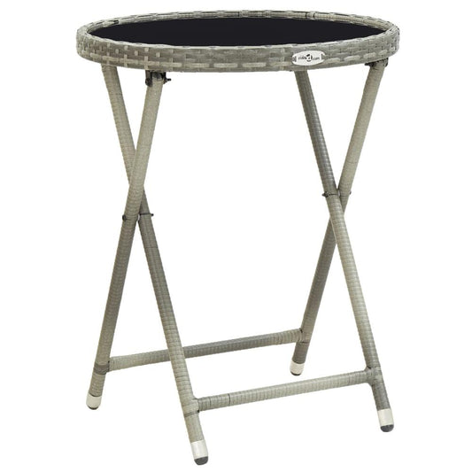 vidaXL Tea Table Gray 23.6" Poly Rattan and Tempered Glass 6204