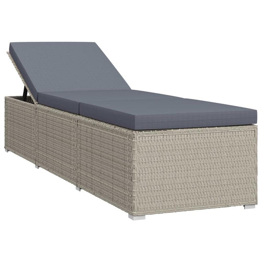 vidaXL Sun Lounger with Cushion Poly Rattan Gray, 46220