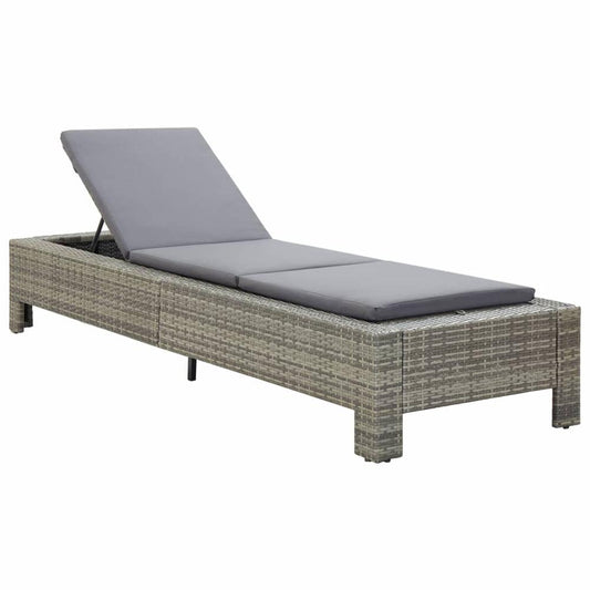 vidaXL Sunbed with Cushion Gray Poly Rattan, 46236