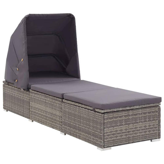 vidaXL Sun Lounger with Canopy and Cushion Poly Rattan Gray, 46248