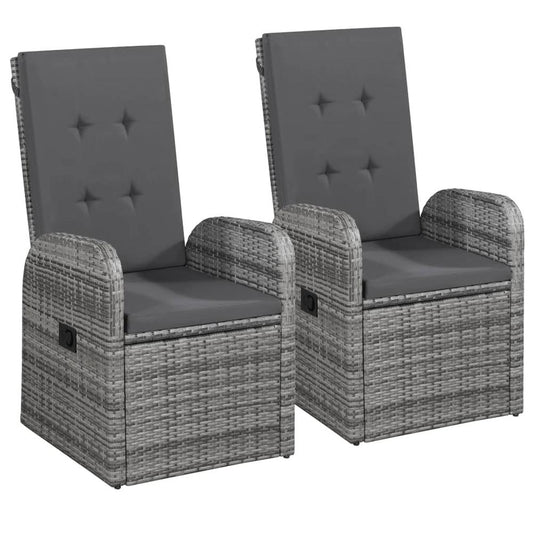 vidaXL Reclining Garden Chairs 2 pcs with Cushions Poly Rattan Gray, 47676