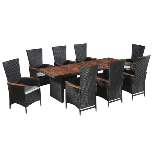 vidaXL 9 Piece Outdoor Dining Set with Cushions Poly Rattan Black, 47679