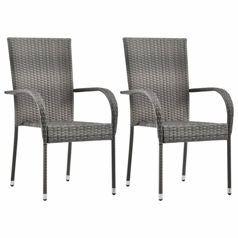 vidaXL Stackable Outdoor Chairs 2 pcs Gray Poly Rattan, 46464