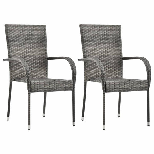 vidaXL Stackable Outdoor Chairs 2 pcs Gray Poly Rattan, 46464