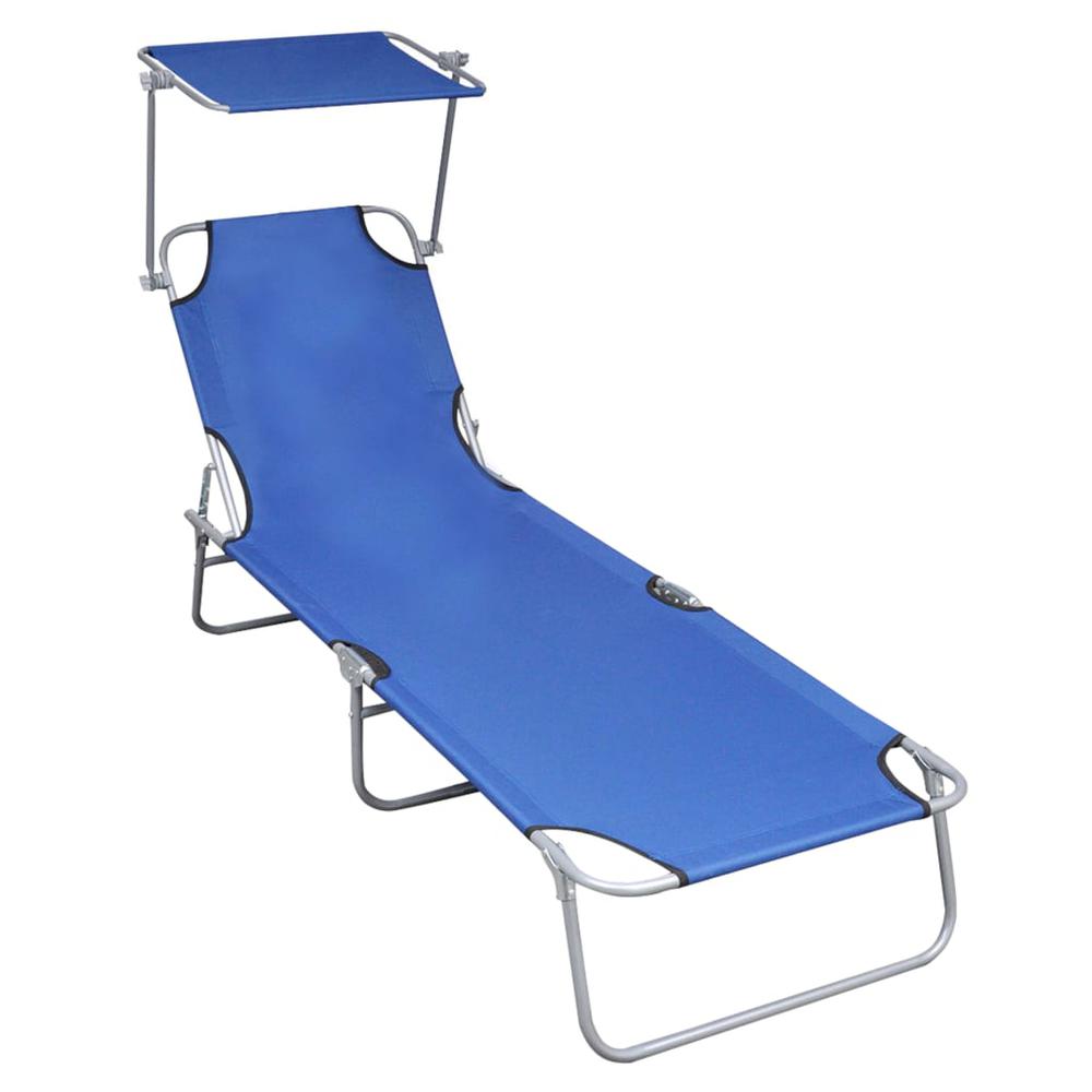 vidaXL Folding Sun Lounger with Canopy Blue Aluminium, 47769