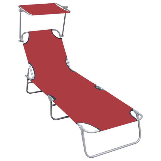 vidaXL Folding Sun Lounger with Canopy Red Aluminium, 47771