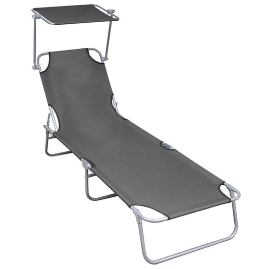 vidaXL Folding Sun Lounger with Canopy Grey Aluminium, 47772