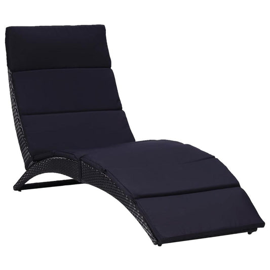 vidaXL Sunbed with Cushion Poly Rattan Black, 46539