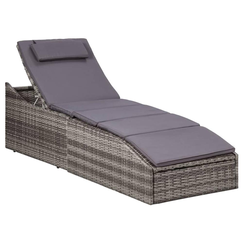 vidaXL Sunbed with Cushion Poly Rattan Gray, 46540