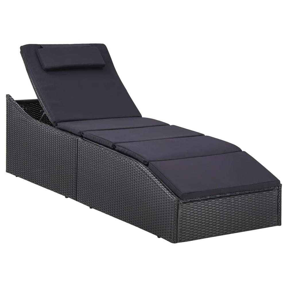 vidaXL Sunbed with Cushion Poly Rattan Black, 46541