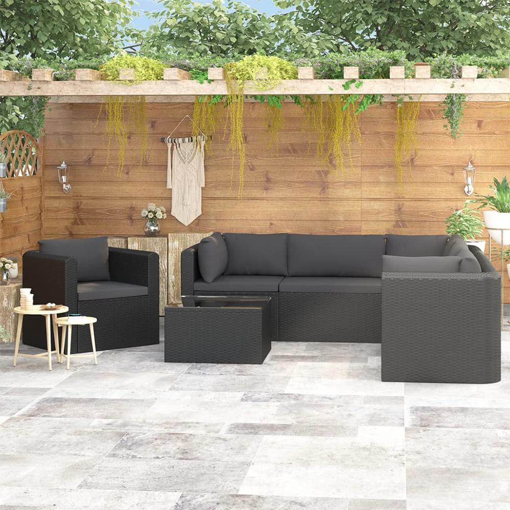 vidaXL 7 Piece Garden Lounge Set with Cushions Poly Rattan Black, 46552