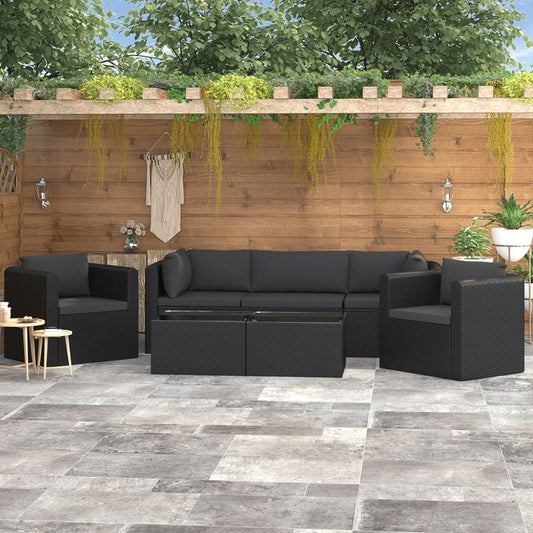 vidaXL 7 Piece Garden Lounge Set with Cushions Poly Rattan Black, 46553